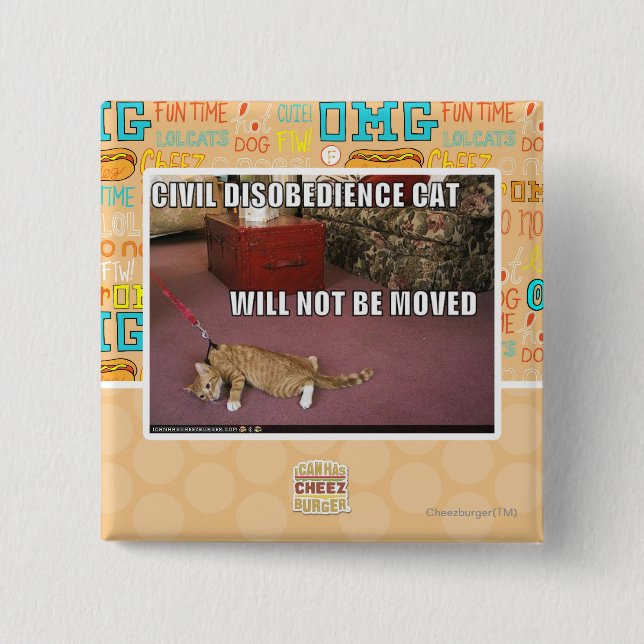 Civil Disobedience Cat Pinback Button (Front)