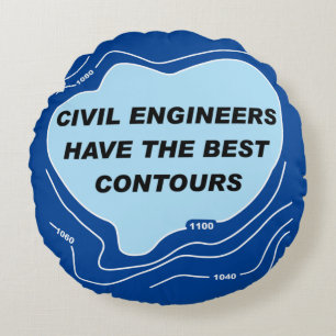 Civil Engineer Blue Contours Round Pillow
