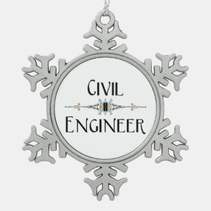 Civil Engineer Decorative Line  Snowflake Pewter Christmas Ornament