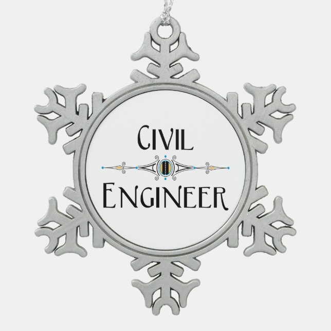 Civil Engineer Decorative Line  Snowflake Pewter Christmas Ornament (Front)