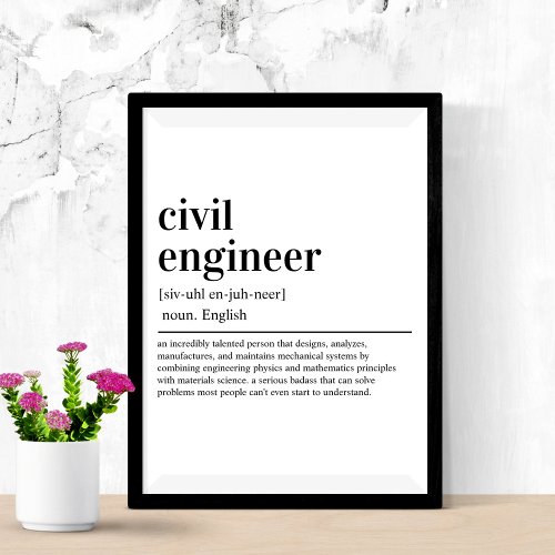 Civil Engineer Definition Fun Engineering Birthday Poster