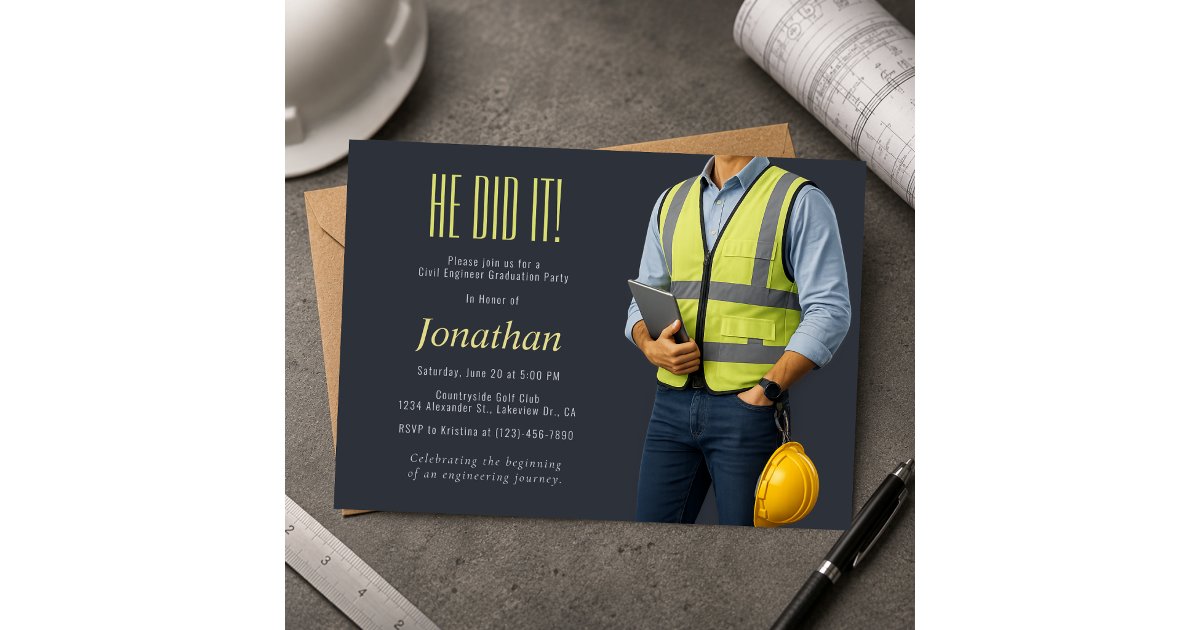 Civil Engineer Graduation Invitation | Zazzle