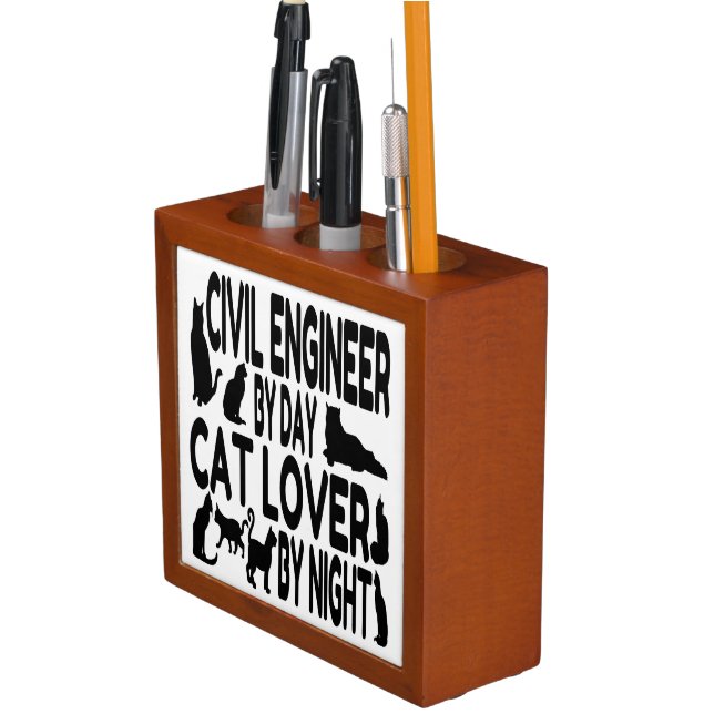 Civil Engineer Loves Cats Desk Organizer (In Situ)