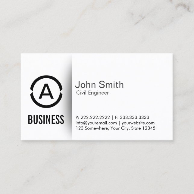 Civil Engineer Minimal Monogram Logo Business Card (Front)