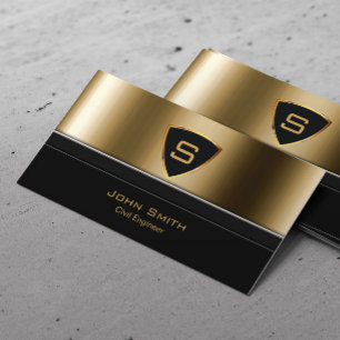 Civil Engineer Royal Gold Shield Monogram Business Card