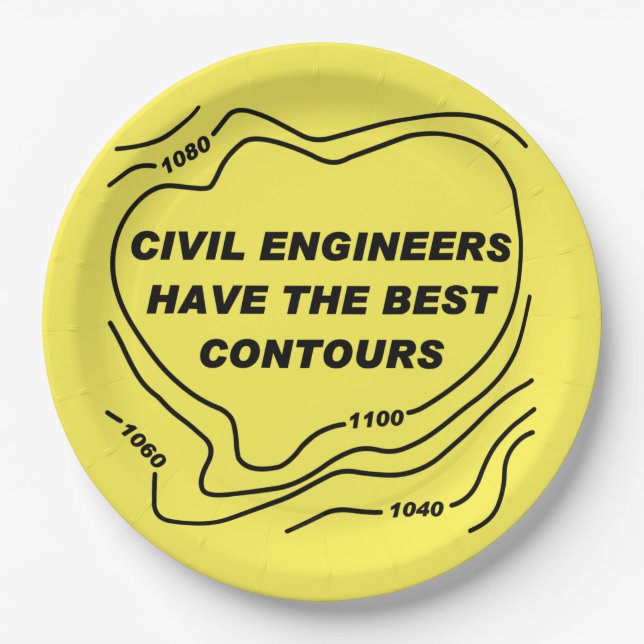 Civil Engineer Yellow Contours Paper Plates (Front)