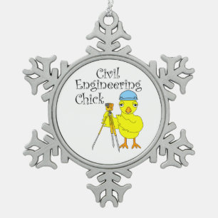 Civil Engineering Chick  Snowflake Pewter Christmas Ornament