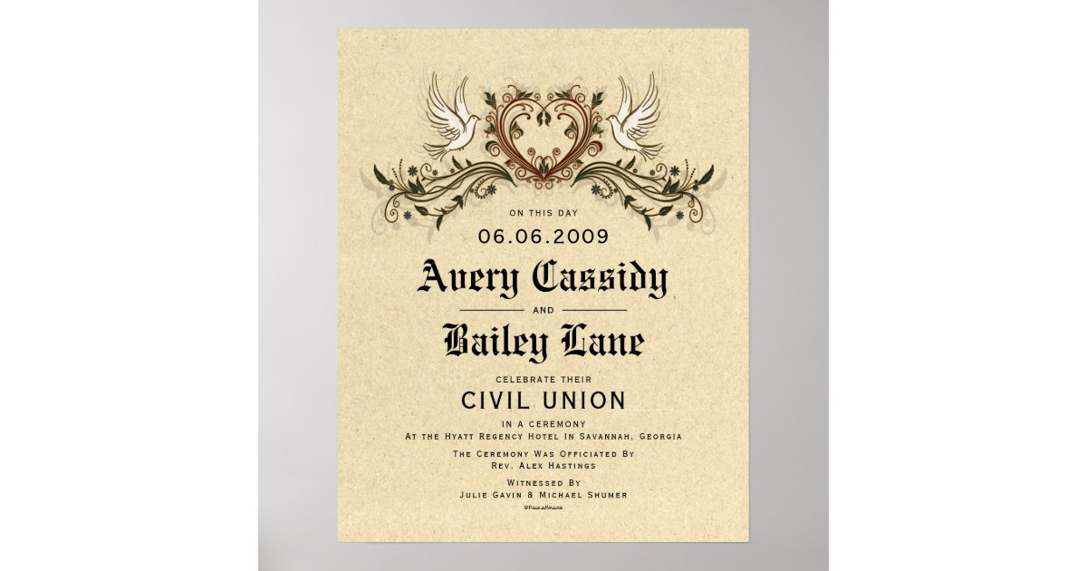 quot Civil Union quot Elegant Floral Wedding Certificate Poster Zazzle quot Civil Union quot Elegant Floral Wedding Certificate Poster Zazzle