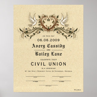"Civil Union" Elegant Floral Wedding Certificate Poster