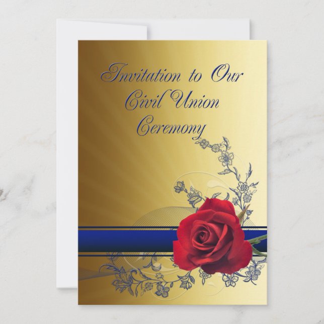 Civil Union invitation with a red rose of love (Front)