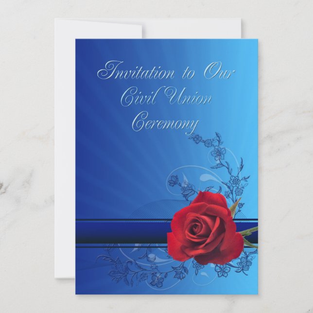 Civil Union invitation with a red rose of love (Front)
