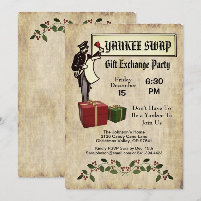 Civil Vintage Yankee Swap Gift Exchange Party, ZPR Invitation (Front/Back)