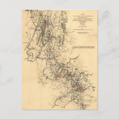 Civil War Atlanta Campaign Map September 1 1864 Postcard