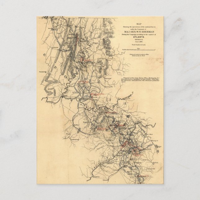 Civil War Atlanta Campaign Map September 1, 1864 Postcard (Front)