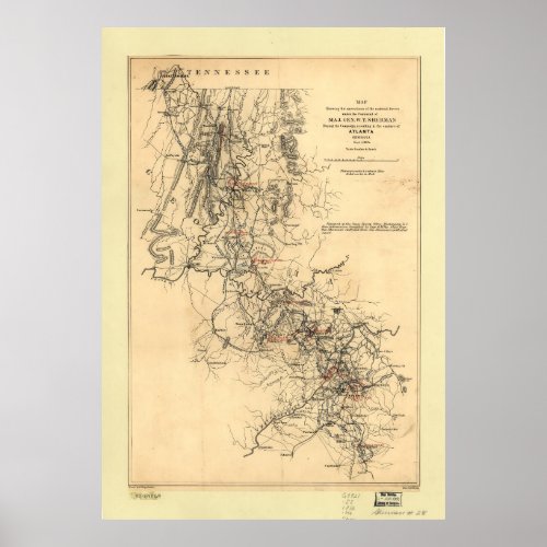 Civil War Atlanta Campaign Map September 1 1864 Poster