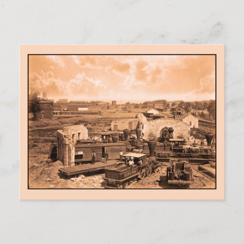 Civil War Atlanta Roundhouse destroyed 1866 Postcard