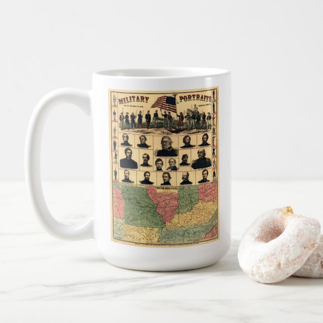 Civil War Border Military Portraits 1861, Restored Coffee Mug (With Donut)