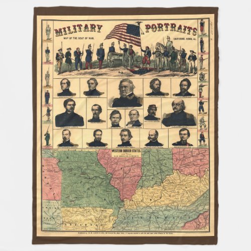 Civil War Border Military Portraits 1861 Restored Fleece Blanket