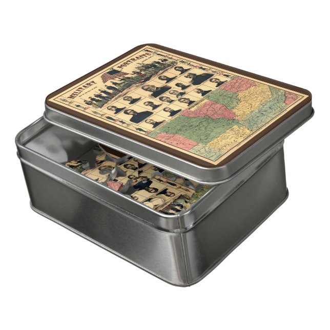 Civil War Border Military Portraits 1861, Restored Jigsaw Puzzle (Lid Open)
