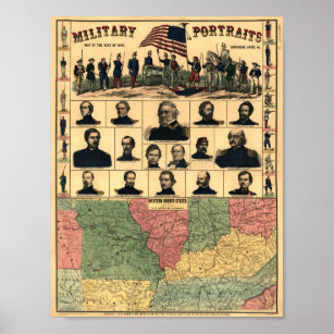 Civil War Border Military Portraits 1861, Restored Poster
