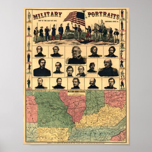 Civil War Border Military Portraits 1861 Restored Poster