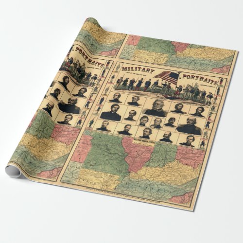 Civil War Border Military Portraits 1861 Restored Wrapping Paper