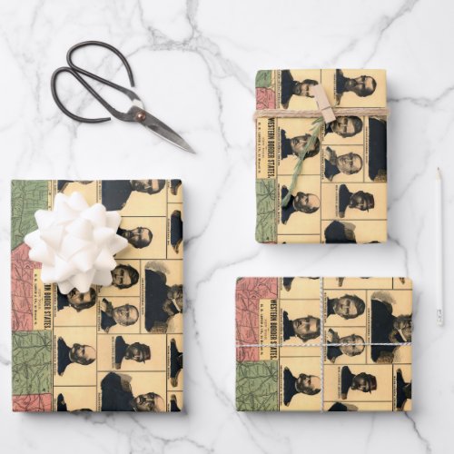 Civil War Border Military Portraits 1861 Restored Wrapping Paper Sheets