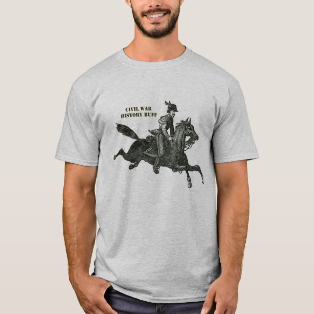 Civil War Confederate Cavalry Soldier on a Horse T-Shirt (Front)