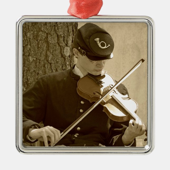 Civil War Fiddle Player Metal Ornament (Front)