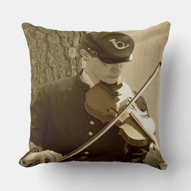 Civil War Fiddle Player Throw Pillow (Front)