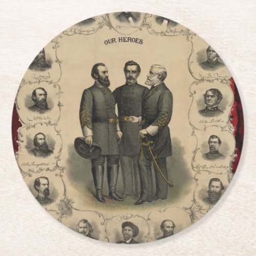 Civil War Heroes Round Paper Coaster