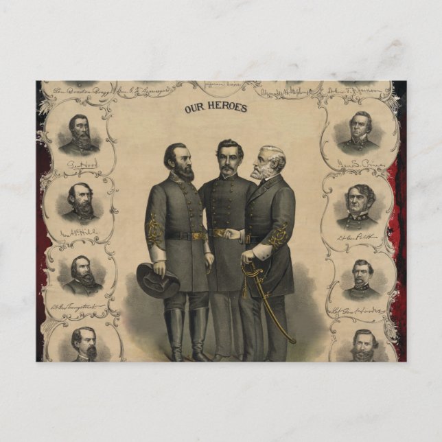 Civil War 🎖️⚔️ Heroes Southern Generals Postcard (Front)