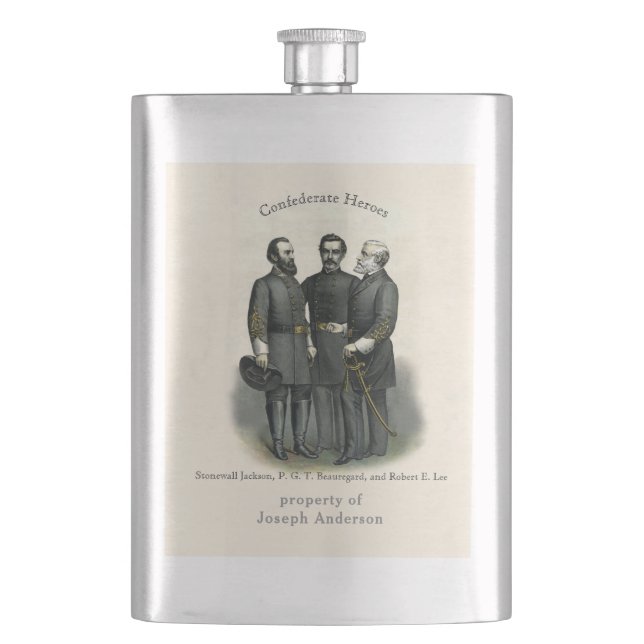 Civil War Heroes Stonewall Beauregard Lee Hip Flask (Front)