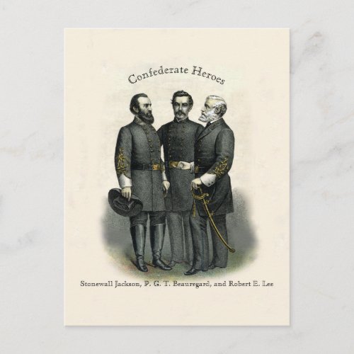 Civil War Heroes Stonewall Beauregard Lee Postcard