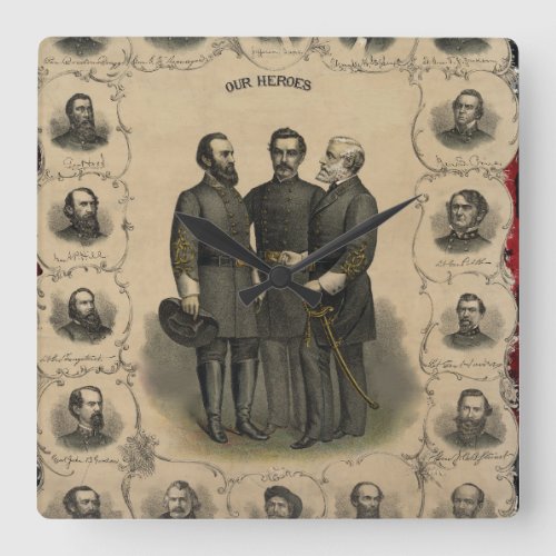 Civil War Heroes USA American Square Wall Clock