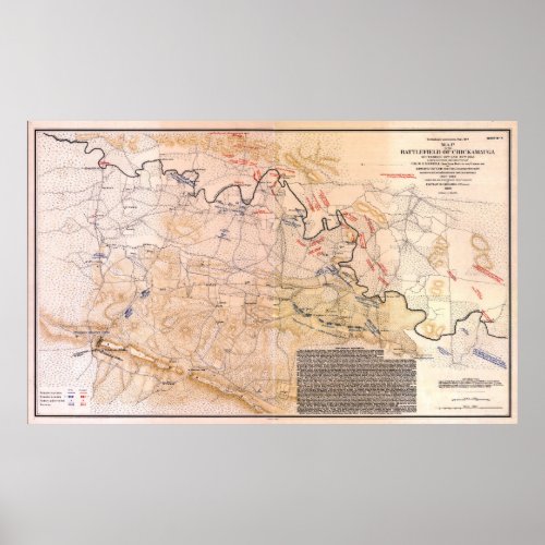 Civil War Map Battlefield of Chickamauga 1863 Poster