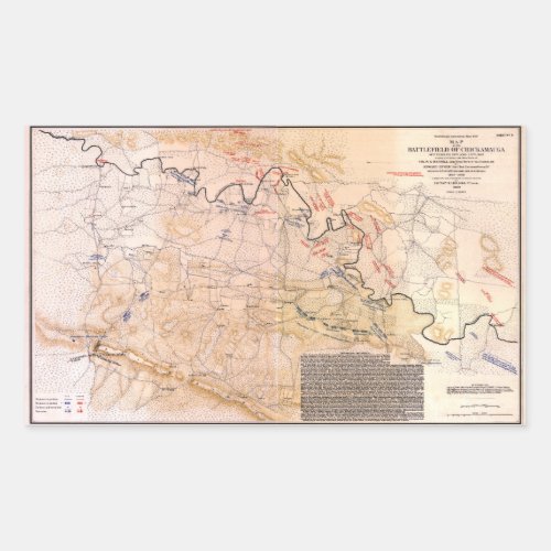 Civil War Map Battlefield of Chickamauga 1863 Rectangular Sticker