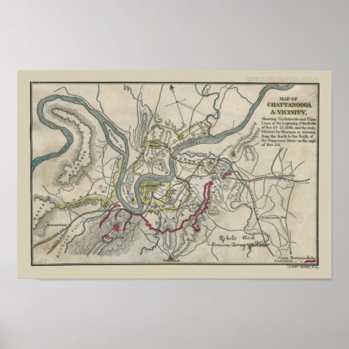 Civil War Map of Chattanooga and Vicinity Poster