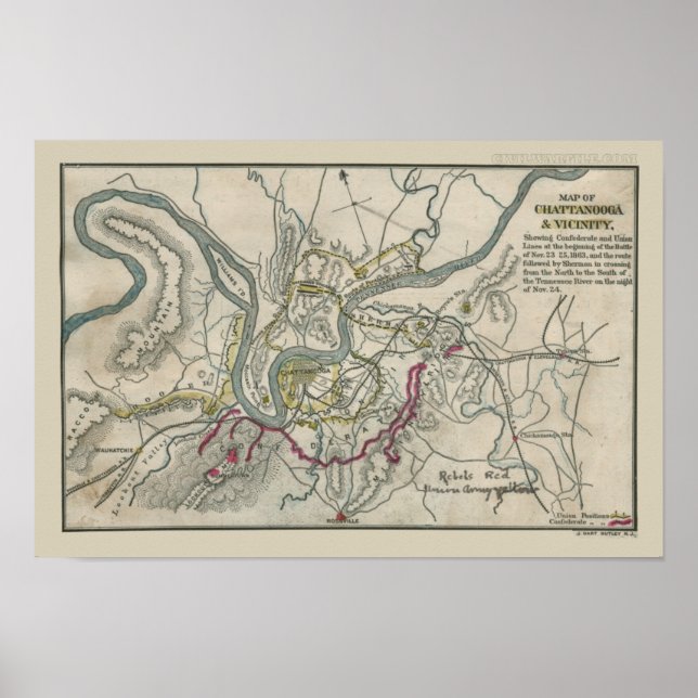 Civil War Map of Chattanooga and Vicinity Poster (Front)