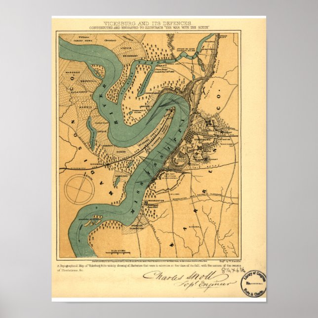 Civil War Map of Vicksburg and its Defenses Poster (Front)