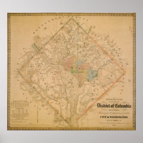 Civil War Map of Washington DC 1862 Poster