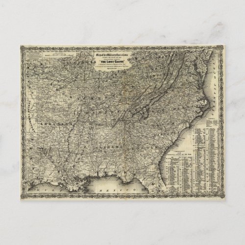 Civil War Military Operations Map The Lost Cause Postcard