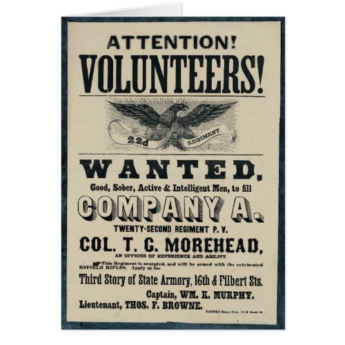 Civil War Recruitment Poster 22 Infantry Regiment