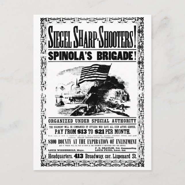 Civil War Recruitment Poster, black Postcard (Front)