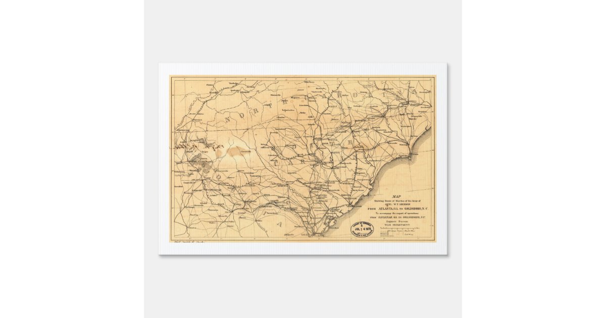 Civil War Sherman's March Map Atlanta to Goldsboro Sign Zazzle