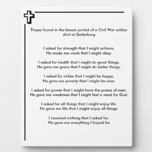 Civil War Soldier Prayer Plaque