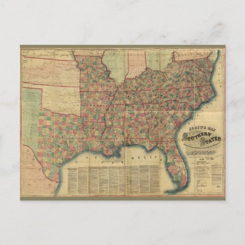 Civil War Southern States Map by J Lloyd 1862 Postcard