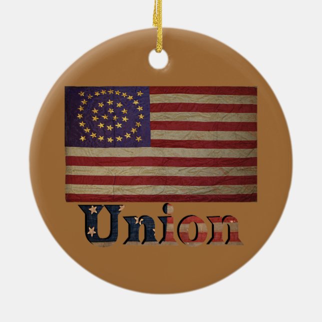 Civil War Union Flag ✨ Antique Historic  Ceramic Ornament (Back)