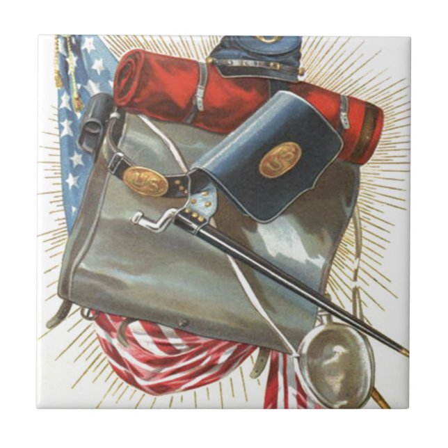 Civil War US Flag Bayonet Canteen Ceramic Tile (Front)