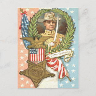 Civil War US Flag Cavalry Wreath Postcard